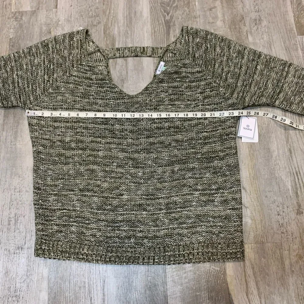 NWT SUSINA Olive green/white knit Deep V-Neck Strap Back Sweater Size 1X